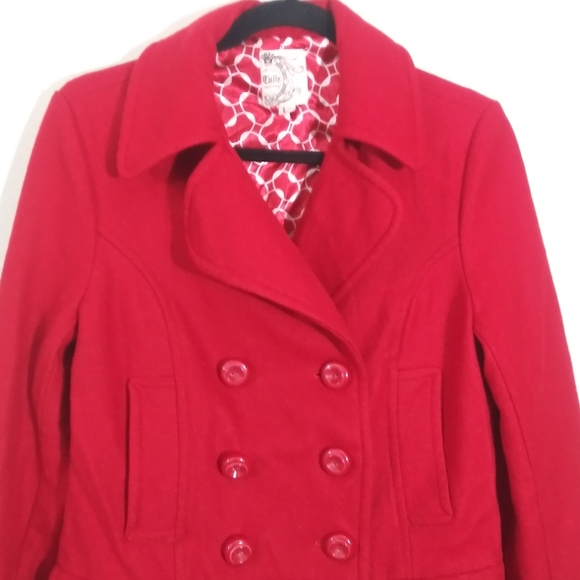 Tulle cherry red wool blend double breasted jacket - Picture 2 of 8